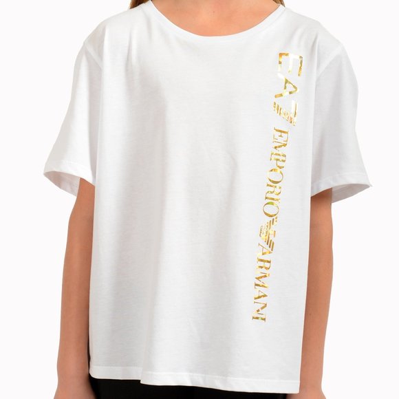 Emporio Armani EA7 Girls White Short Sleeve Logo Print T-Shirt - Picture 1 of 7